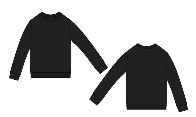 Long sleeve Sweatshirt technical fashion flat sketch vector illustration black color template