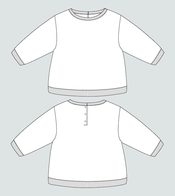 Vector long sleeve sweatshirt technical fashion flat sketch vector illustration template for kids