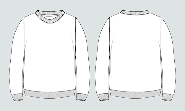 Long Sleeve Sweatshirt Technical Fashion flat sketch Vector illustration template for men and boys