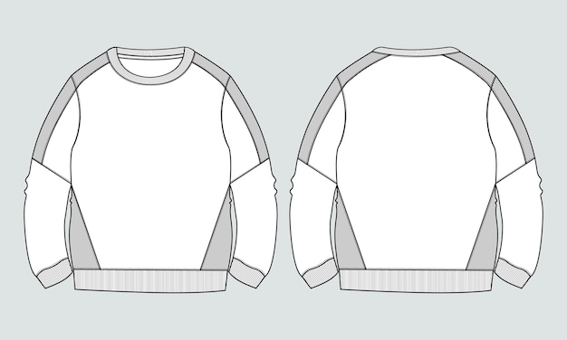 Vector long sleeve sweatshirt technical fashion flat sketch vector illustration template