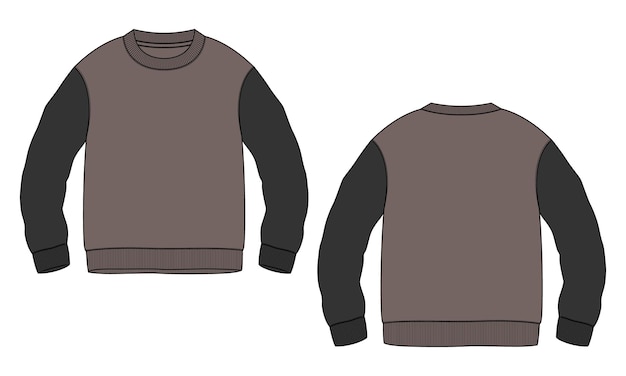 Vector long sleeve sweatshirt technical fashion flat sketch vector illustration template