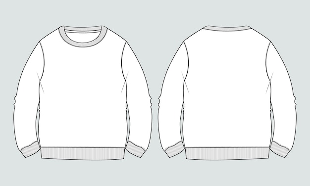 Long sleeve sweatshirt Technical fashion flat sketch Vector illustration template