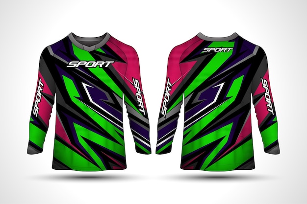 Long sleeve t-shirt design template, racing sport motorcycle jersey