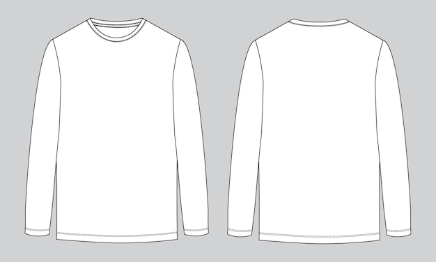 Vector long sleeve t shirt fashion flat sketch vector illustration template front and back views.