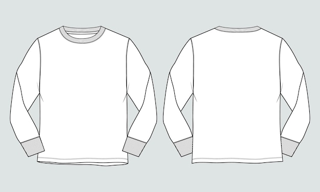 Vector long sleeve t shirt fashion flat sketch vector illustration template