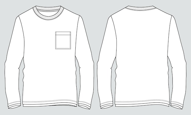 Long Sleeve T shirt technical Fashion flat sketch Vector Illustration template