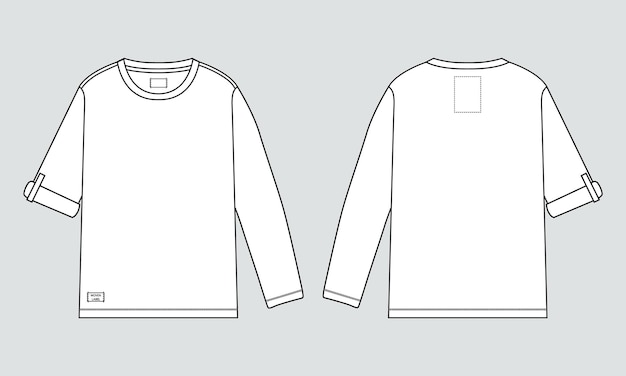 Long sleeve t shirt technical fashion flat sketch vector illustration template