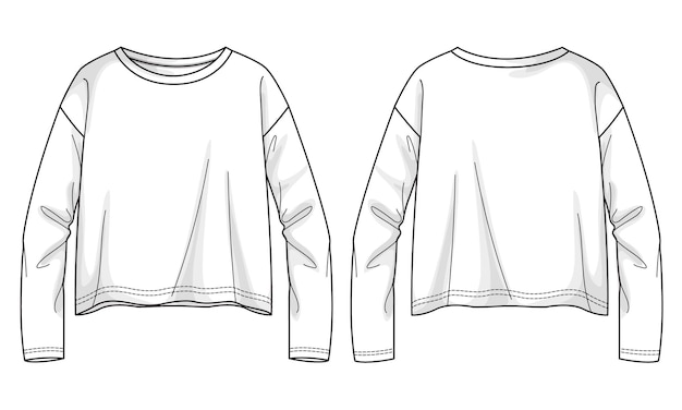 ベクトル 長袖 t シャツ トップス女性のための製図ベクトル イラスト テンプレート
