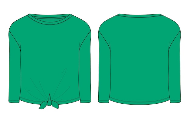 Long sleeve t shirt tops vector illustration green color template for ladies and baby girls