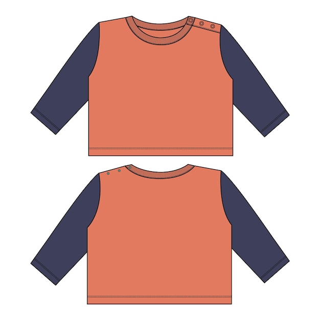 Long sleeve t shirt tops vector illustration template for kids