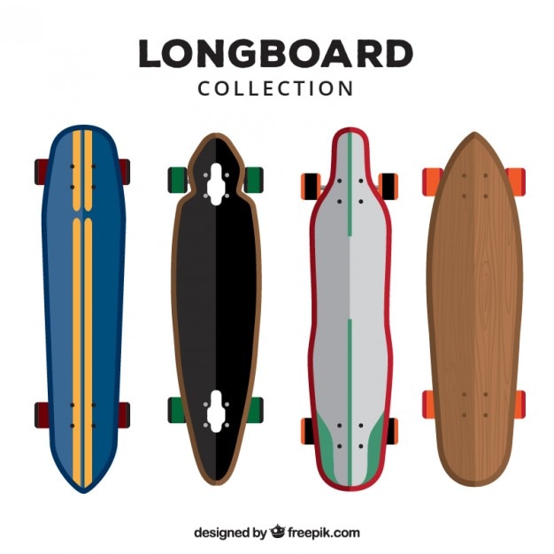 Вектор Коллекция longboard в плоском дизайне