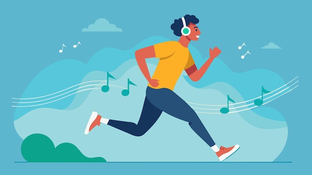 Vector a longdistance runner training for a marathon while listening to energizing and upbeat music using