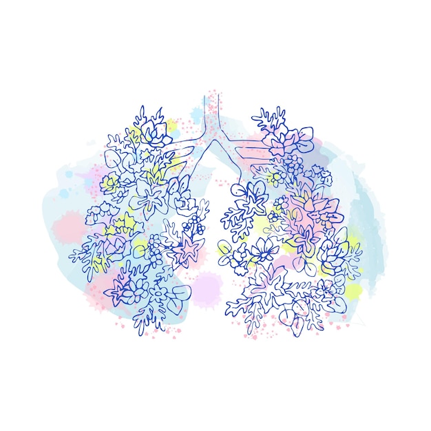 Longen Bloemen Gezondheid van de luchtwegen Gezondheid Doodles Imitatie van aquarel Menselijke organen xA