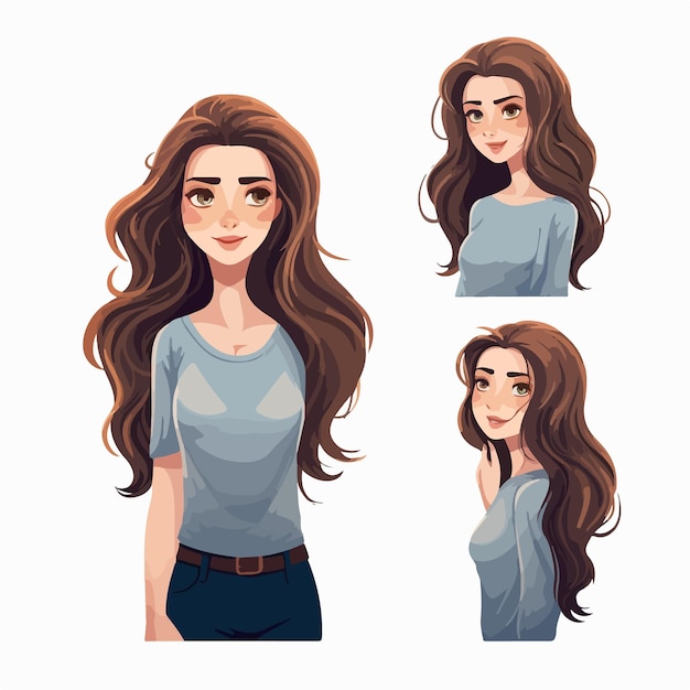 Vector longhaired woman in a captivating portrait