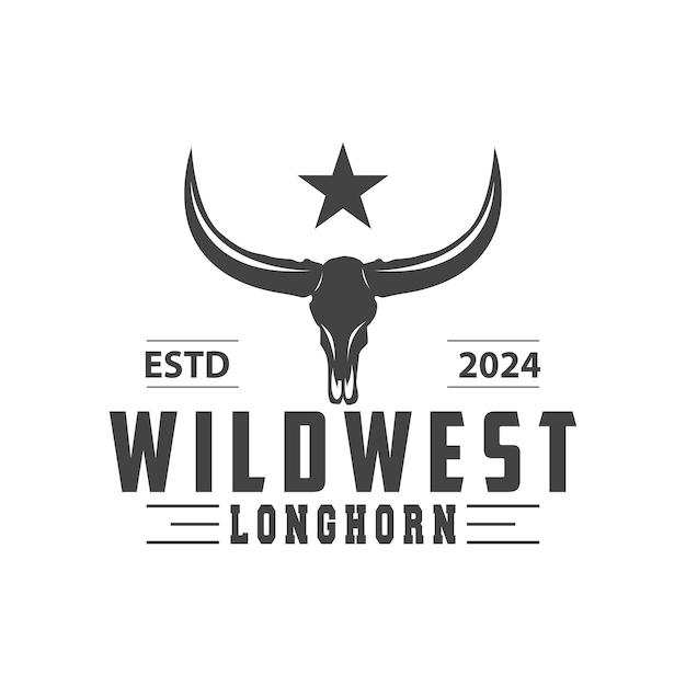 Vector longhorn animal logo design farm retro vintage horn minimalist simple template illustration