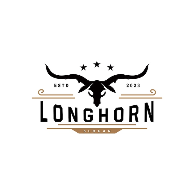 Дизайн логотипа LongHorn Animal Farm Ретро Винтажный рог Минималистская простая иллюстрация шаблона