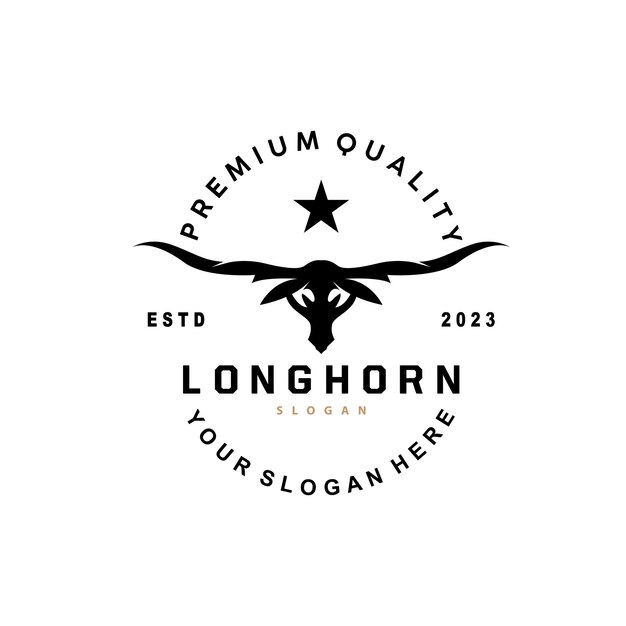 LongHorn Animal Logo Design Farm Retro Vintage Horn Minimalistisch Eenvoudige sjabloon illustratie
