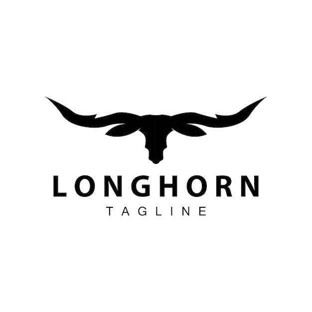 Логотип Лонгхорна винтажный старый бык Техас западная страна черный силуэт