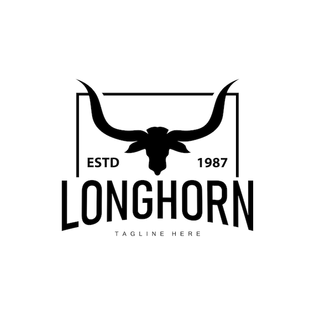 Vector longhorn logo old vintage design west country texas bull horn