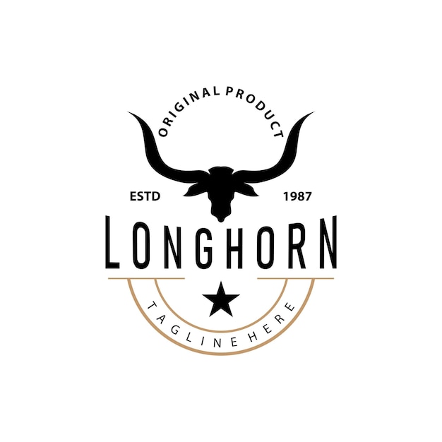 Vector longhorn logo old vintage design west country texas bull horn