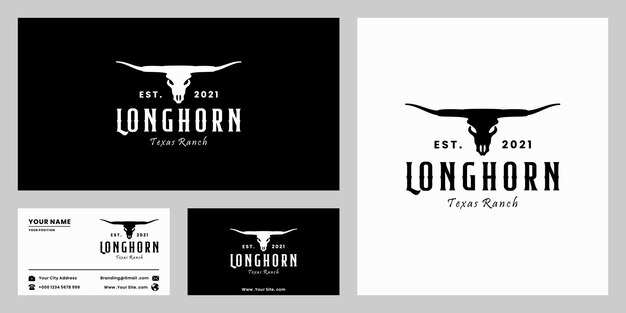ロングホーン、テキサス牧場、農業、バッファローのロゴデザインレトロなスタイル