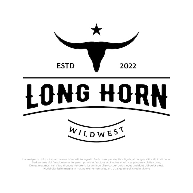 Vector longhorn texas ranch wild west animal logo design vintage retrologo for cowboy cattle badge restaurant