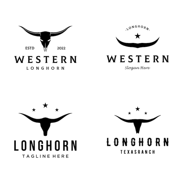 Longhorn texas ranch wilde westen dieren logo ontwerp vintage retroLogo voor cowboy vee badge restaurant