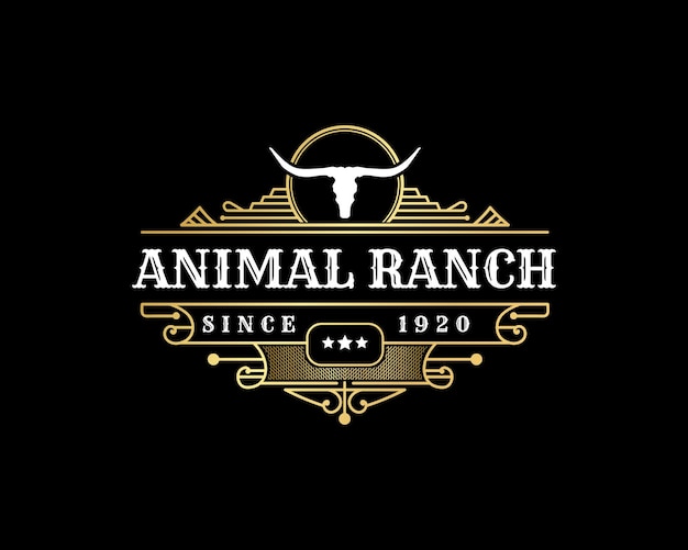 longhorn western stijl vintage luxe logo met schedel voor veehouderij ranch slager merk