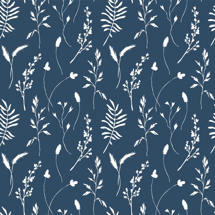 Vector longstem field plants seamless pattern botanical background meadow grass digital paper on blue