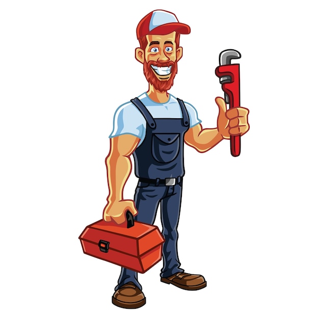 Loodgieter Hipster Reparateur Cartoon Character Design Vector