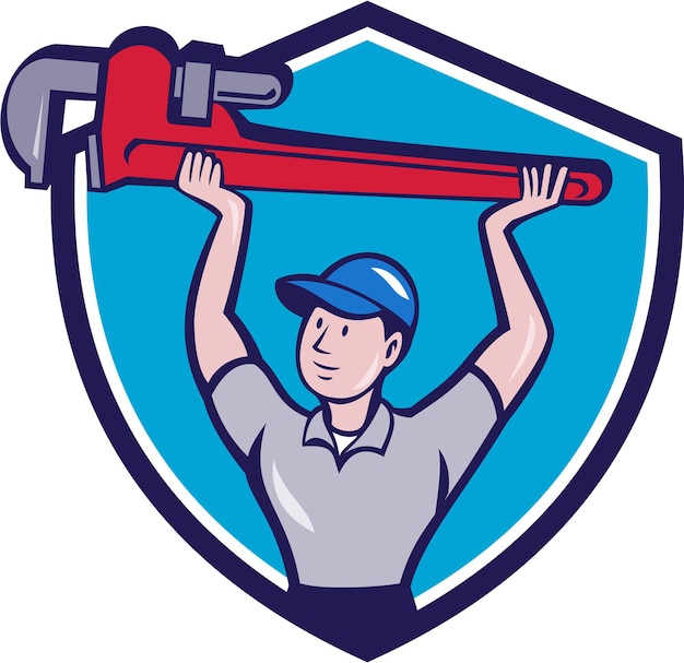 Loodgieter Lifting Monkey Wrench Crest Cartoon