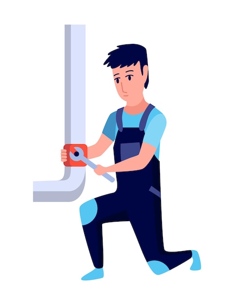 Loodgieter Professionele loodgieter werk service Cartoon klusjesmannen repareren van pijpen met gereedschap Reparatie service en onderhoudsconcept Water service installeren en leveren