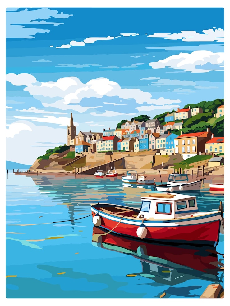 Вектор looe england винтажный туристический плакат сувенирная открытка портретная живопись иллюстрация wpa