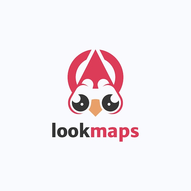 オオカミの頭の形のロゴデザインベクトルの地図を見て 旅行の目的地のシンボルテンプレート