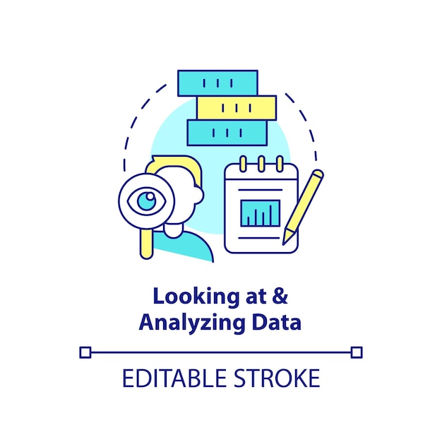 Looking at and analyzing data concept icon