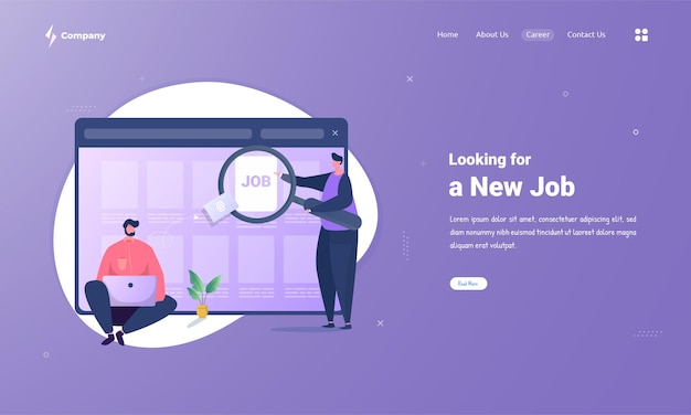 Vector looking for new job on landing page