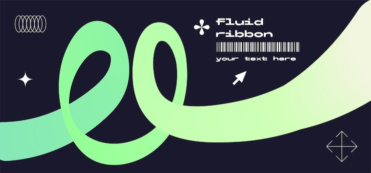 Vector loopy ribbon shape with gradient neon green colors on dark background vector minimalistic