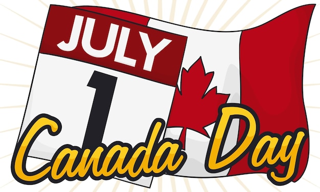 Vettore calendario a fogli mobili con bandiera sventolante per celebrare il canada day