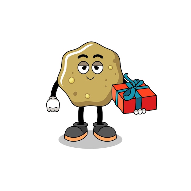 Loose stools mascot illustration giving a gift