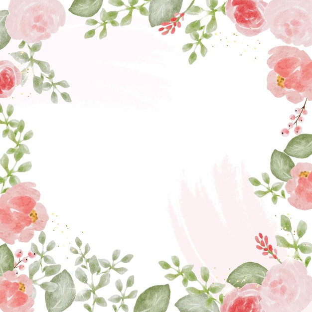 Свободные акварельные красочные розы и букет полевых цветов с золотым блеском рамки баннер фон
