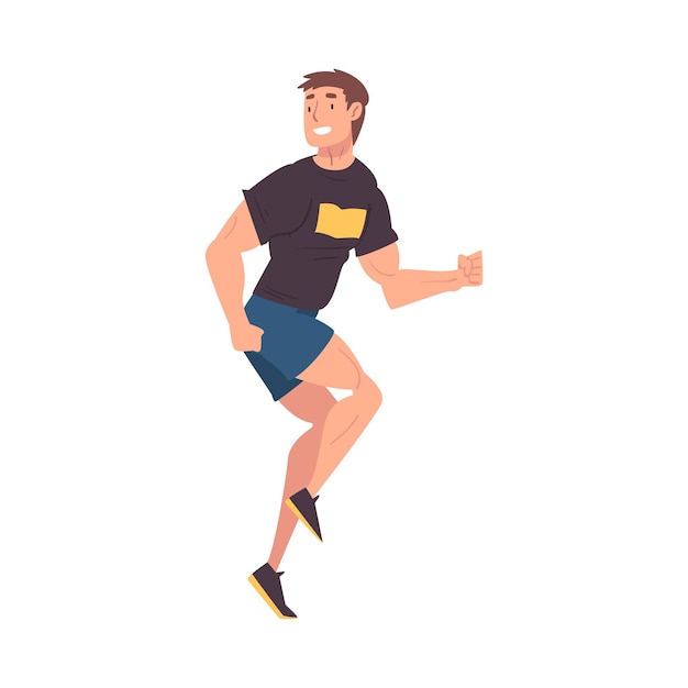 Vector lopen jonge man in sportieve kleding mannelijke atleet personage zijbeeld vector illustratie