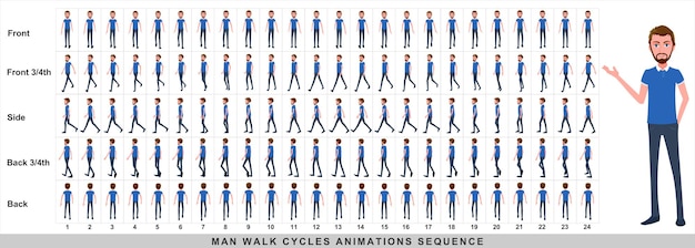 Lopende animatie van zakenman karakter loop cyclus animatievolgorde frame voor frame animatie