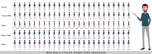 Lopende animatie van zakenman Karakter Loop Cyclus Animatievolgorde Frame voor frame animatie