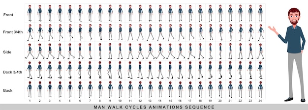 Lopende animatie van zakenman karakter loop cyclus animatievolgorde frame voor frame animatie