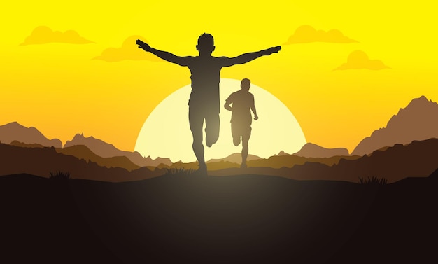 Vector lopende silhouetten. vectorillustratie, trail running, marathonloper.