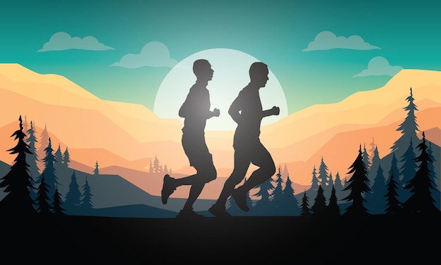 Lopende silhouetten. Vectorillustratie, Trail Running, Marathonloper.