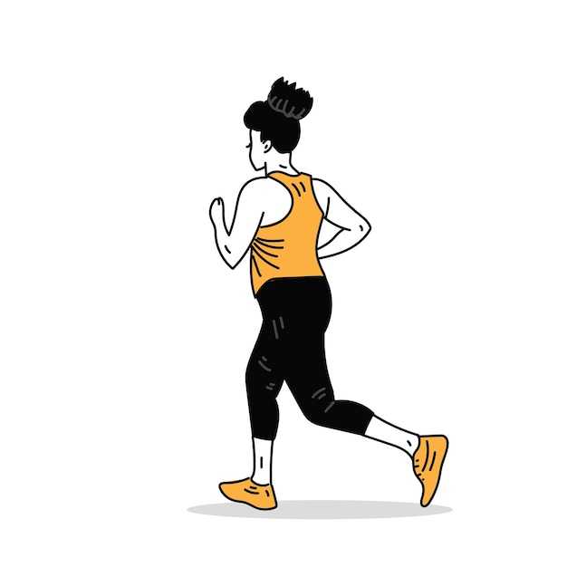 Lopende vrouw teken vector platte lijn kunst illustratie Een meisje doet fitness oefeningen