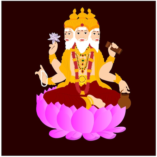 Lord Bramha Dev Indian Hindu God Vector Illustration