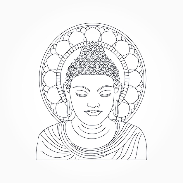 仏陀の顔の線画スケッチ