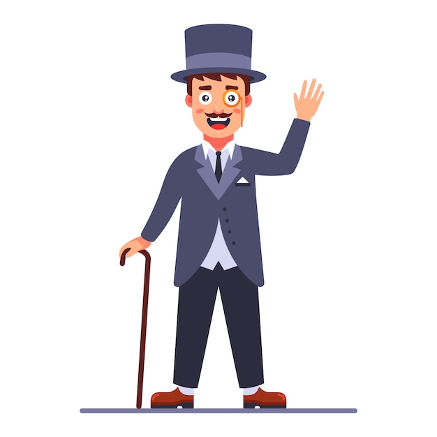 Lord in the cylinder and a cane in his hand. 19th century english dandy. flat character vector illustration.